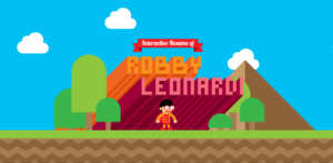 The cover of Robby Leonardi's interactive resume features a player and a colorful game interface.